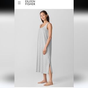 Eileen Fisher Striped Organic Cotton Jersey Tank Sleep DressEasy Fit, Full Len